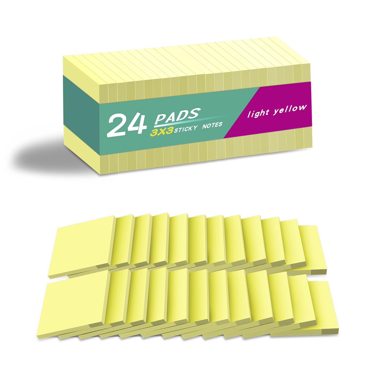 24 Pads Sticky Notes 3x3 in Yellow Strong Adhesive Clean Removal Recyclable Self-Stick Pads Easy to Post for