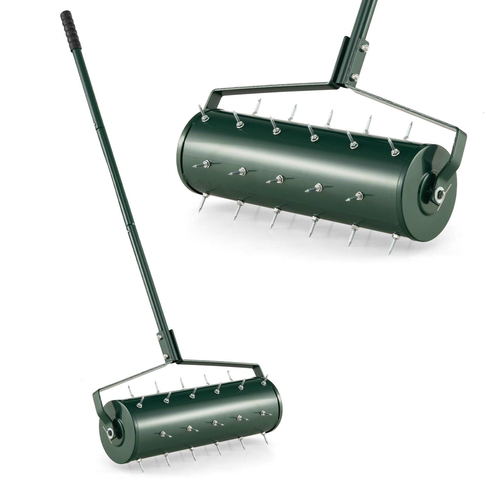 GOPLUS Aireador de césped, escarificador manual con mango y clavos de 3,4 cm, aireador rodante, escarificador manual, aireador de suelo para jardín, patio, terraza (53 x 130 cm)