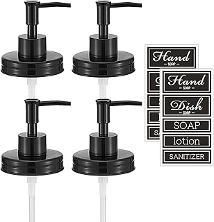 Regular Mouth Plastic Mason Jar Soap Dispenser Pumps and Lids- Rust-Proof Mason Jar Accessories Rustic Farmhouse Kitchen Counter Top Bathroom Decor and Organization - 4 Pack