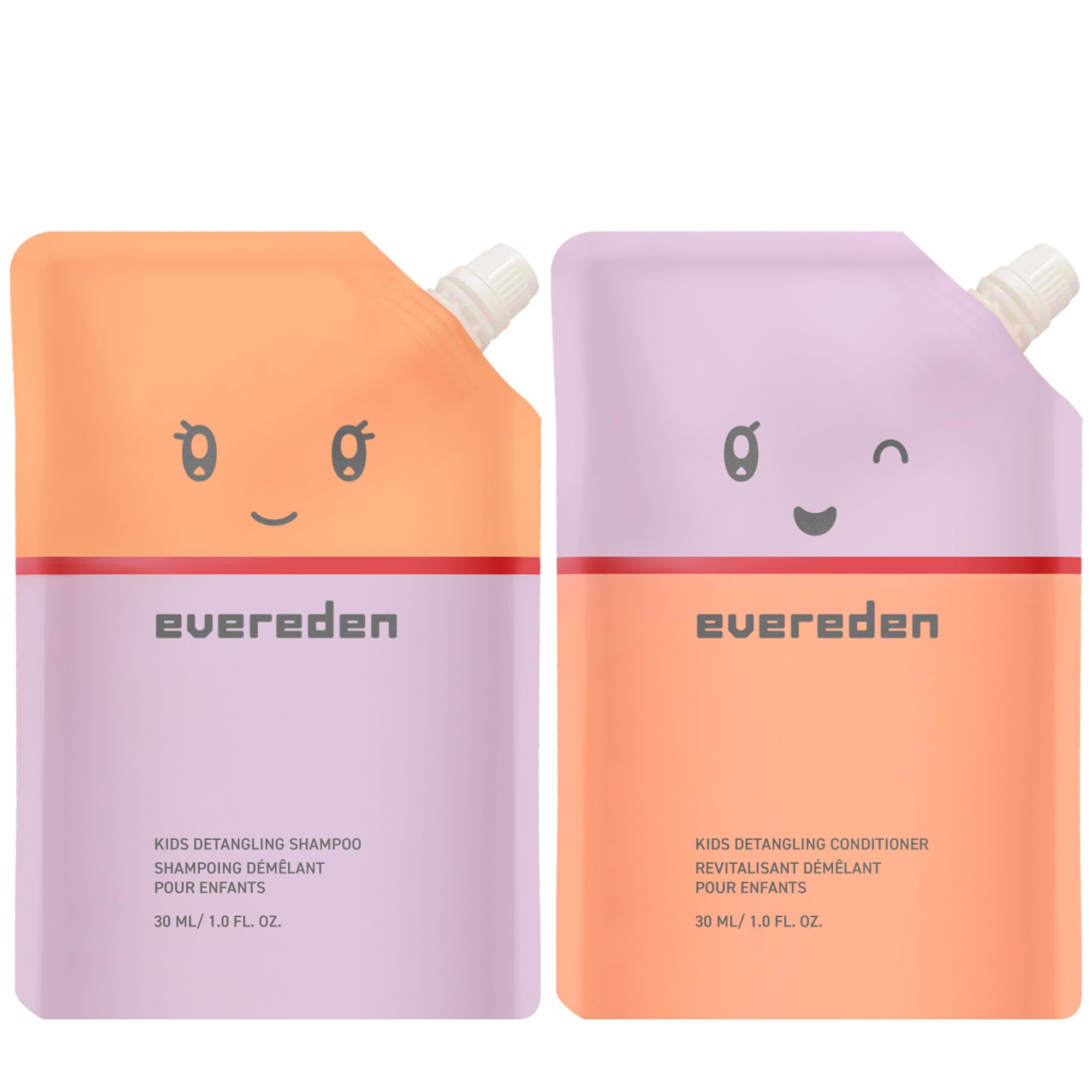 Evereden Kids Mini Haircare Set: Travel Size Hair Detangling Shampoo 1fl.oz & Conditioner 1fl.oz for Children Ages 3+, Plant Protein Peptides & Argan