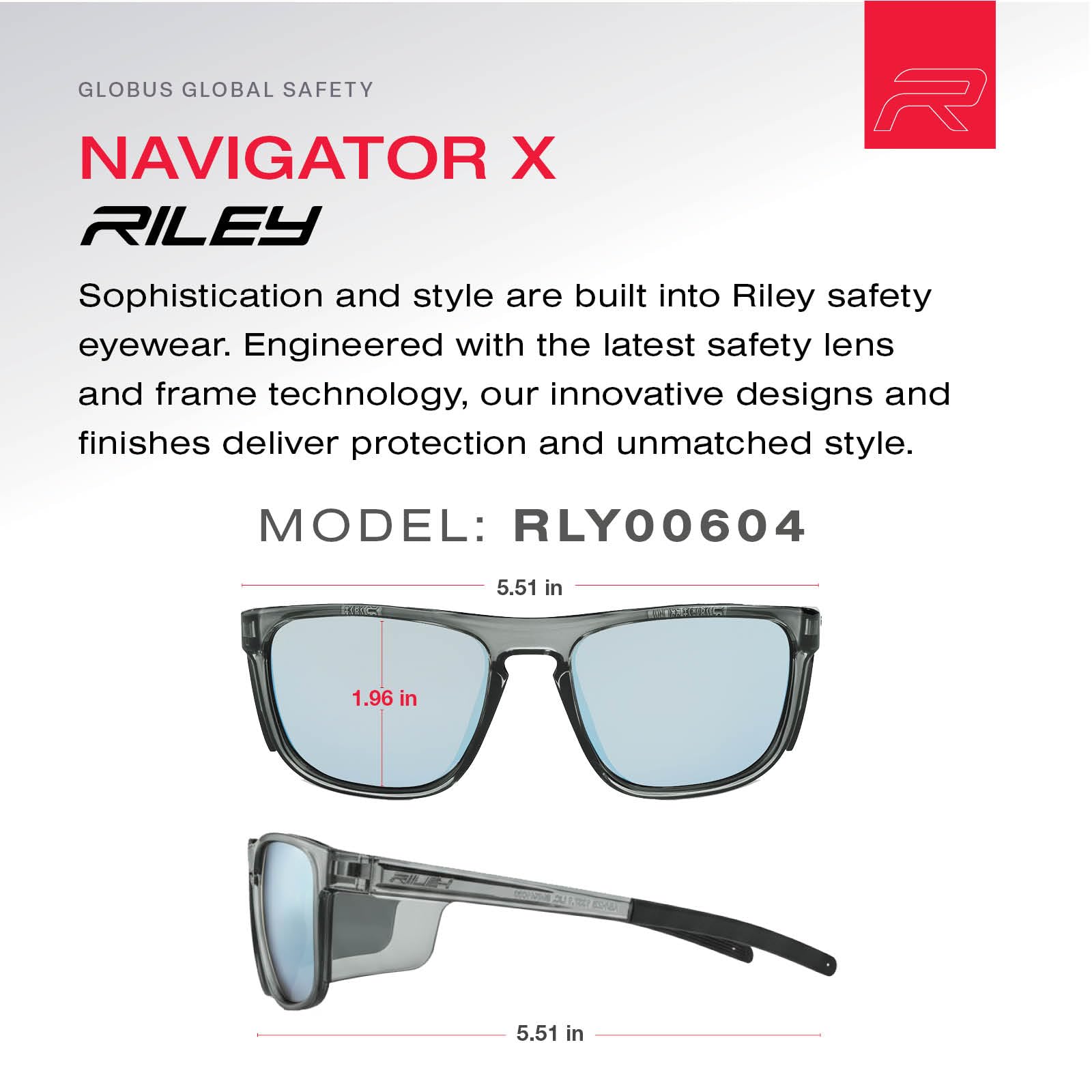 Riley Navigator X okulary ochronne - przeciwmgielne, odporne na zarysowania, uderzenia i blokujące promieniowanie UV, lekkie oprawki do pracy, na zewnątrz i do aktywnego stylu życia, niebieskie