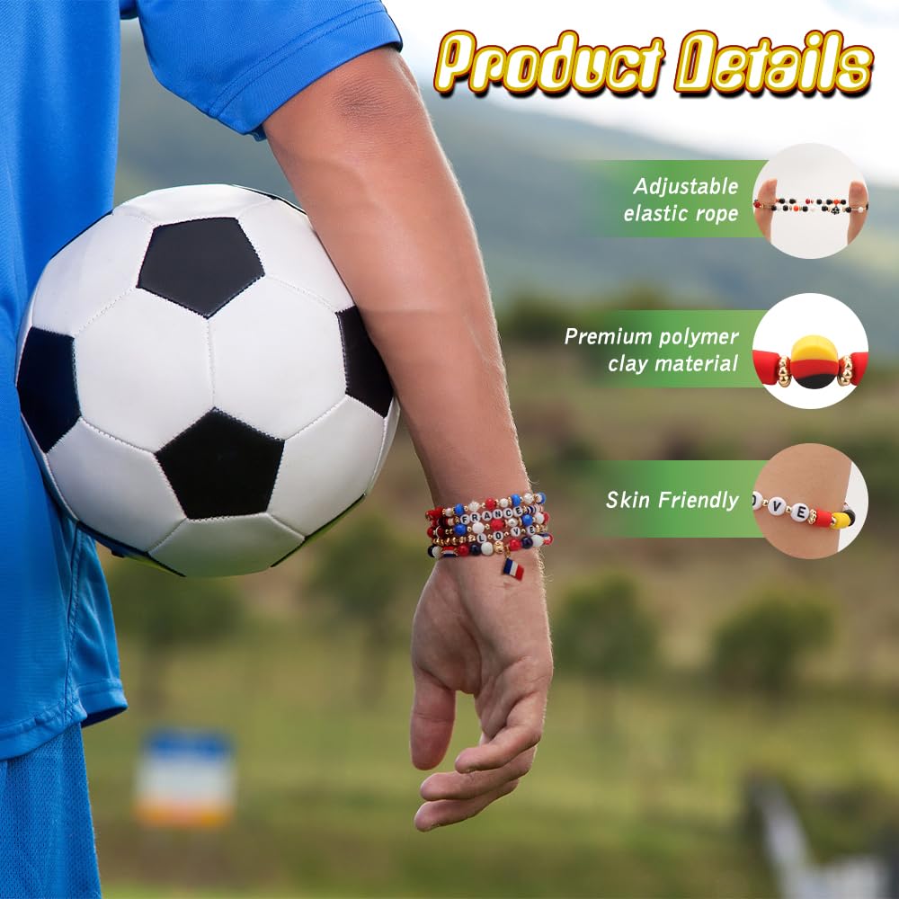 WALLFID Ensemble de bijoux pour fans de 5 pièces, réglables, aux couleurs du pays, accessoire tendance pour les fans de football pour homme et femme, idéal pour la vie quotidienne, le stade, la