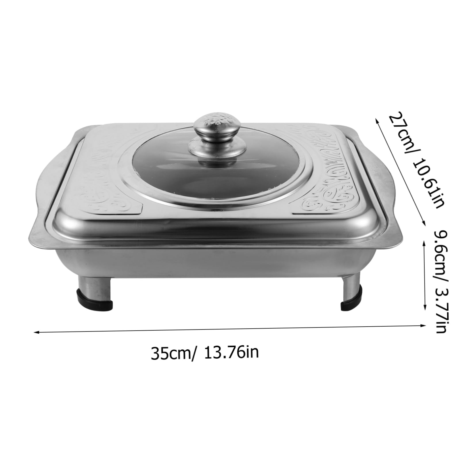 Sosoport Buffet Foods Holder with Transparent Cover Stainless Steel Food Holding Plate for Parties and Events Rectangular Serving Tray for Catered Dishes