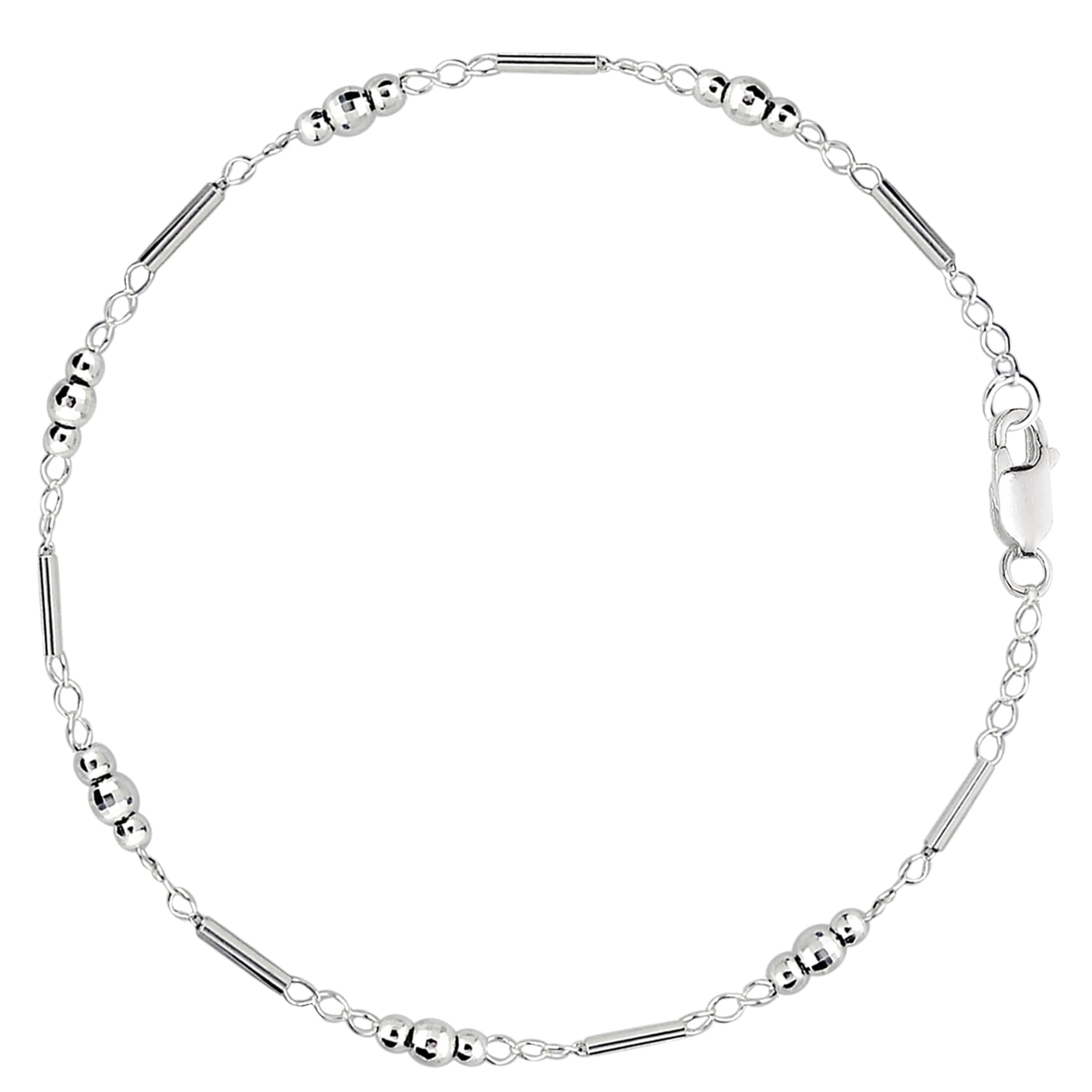 Fancy Link con perline sfaccettate catena cavigliera in argento sterling e Argento, colore: bianco
