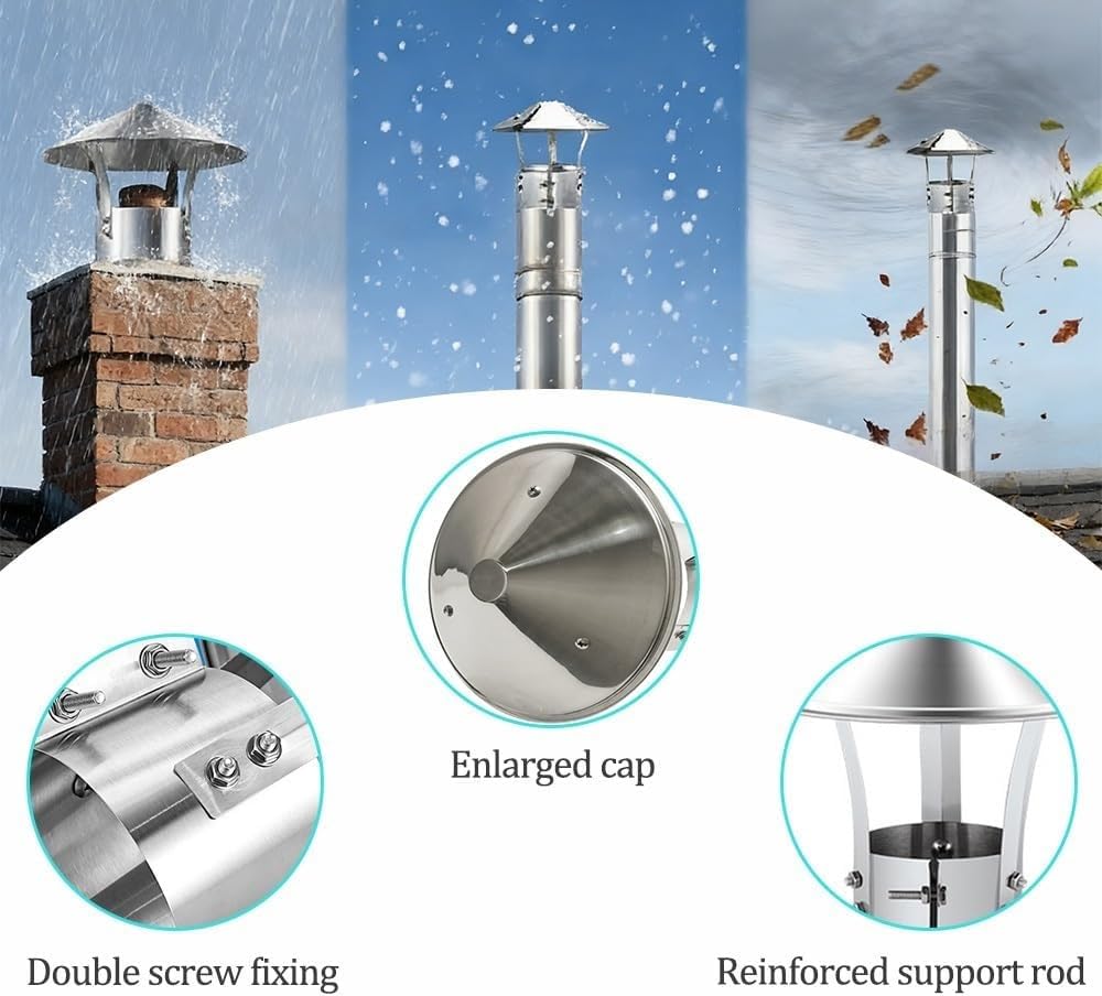 Tapa de Chimenea de Acero Inoxidable para Conducto de Estufa Exterior, Resistente a la Intemperie, Ventilación para Tejado, para Chalés y Viviendas(18 cm/7 inches)