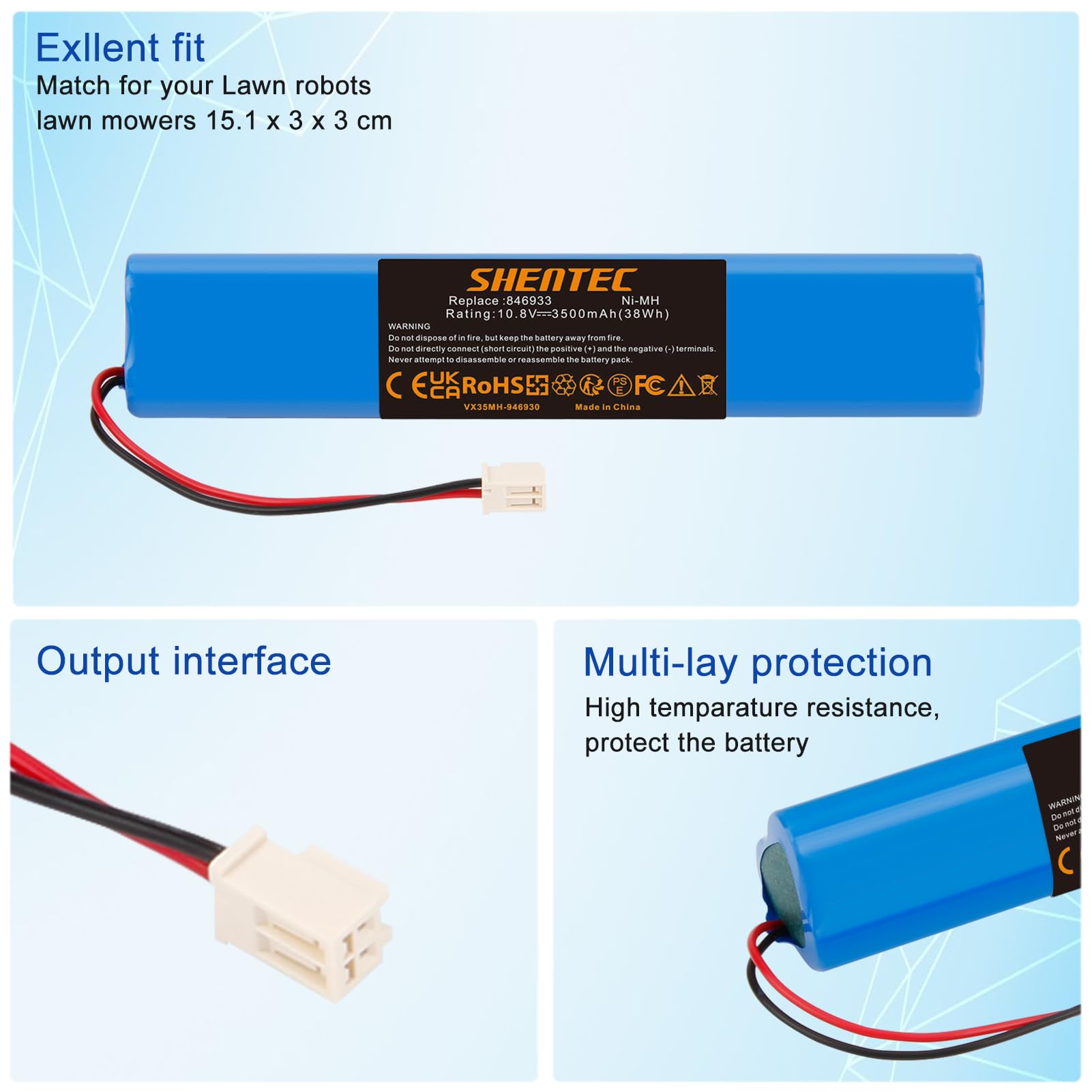 Shentec Ersatz Akku Rollläden Solar für Velux 946933 Akku mit Kabel und Stecker Ersatzakku für Velux Rollladen Antrieb, SSL Solar Rollladen, Solarrolladen, 846933 946930