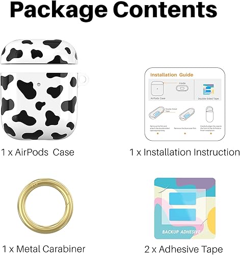 Miniatura 7 de NIUTRENDZ Linda funda con estampado de vaca para AirPods, diseño IMD duro TPU a prueba de golpes LED frontal visible carga inalámbrica Funda