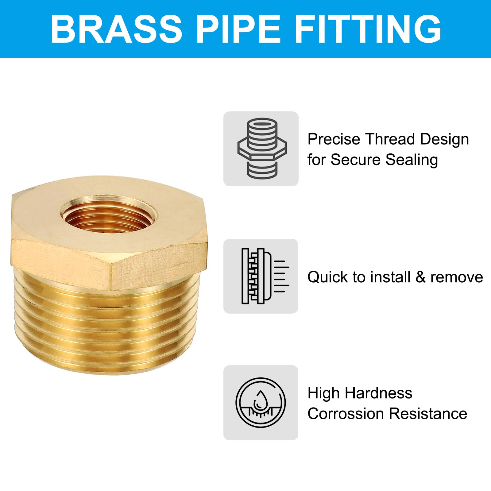 PATIKIL Riduttore A Esagono In Ottone, 5Pz Filettatura Femmina 3/8" NPT x Maschio 1" NPT Raccordi Tubi In Ottone Adattatore Tubi Riduttore Connettore Tubazioni Riduzione Acqua, Aria.