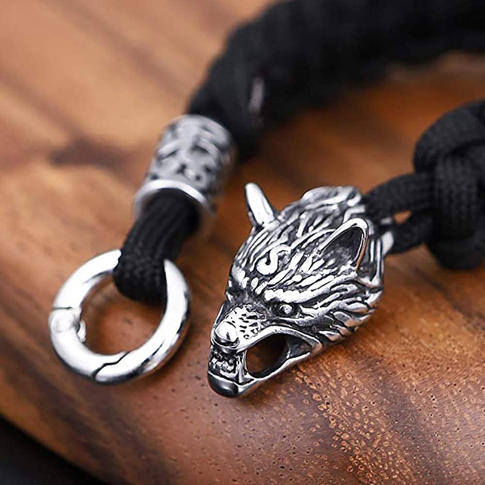 ウルフブレスレット メンズ - ノルディックバイキング ウルフヘッド 編組メッシュチェーンブレスレット - 北欧ステンレススチール  Amazon.co.jp: バイキングノルディックウルフヘッドステンレススチール編組ブレスレットメンズケルトフェンリル、ルーンノットビーズ ..., image size:1000x1000