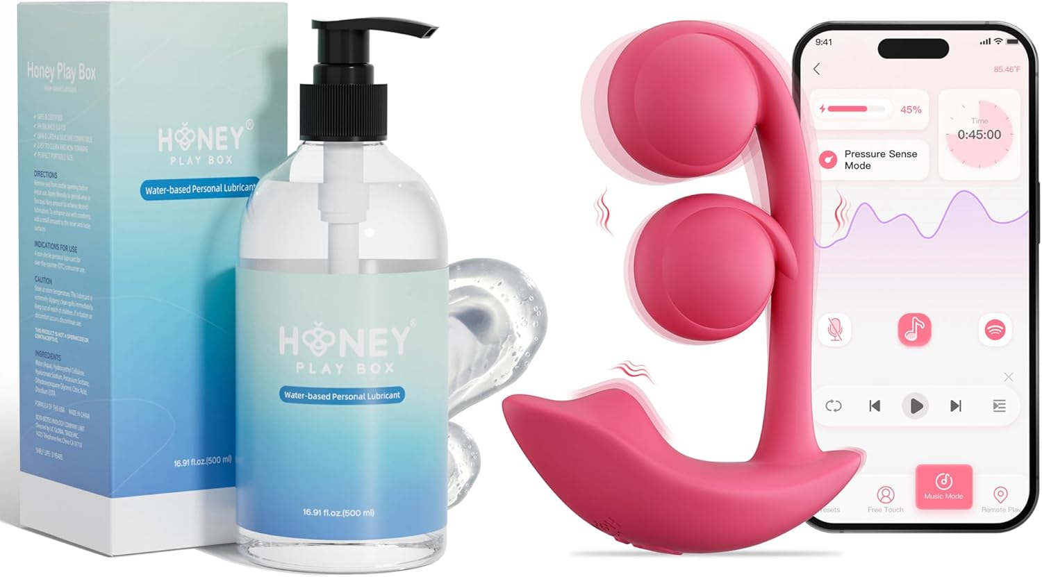 HoneyPlayBox Water Based Lube 16.91 Fl Oz Personal Lubricant with Melody App Controlled Vibrator Long Distance Adult Sex Toys & Games with 9 Vibrating Modes