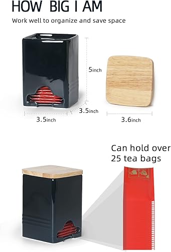 Miniatura 10 de Bolsa de té de cerámica Organizador de almacenamiento Caddy Holder con tapa (rojo)