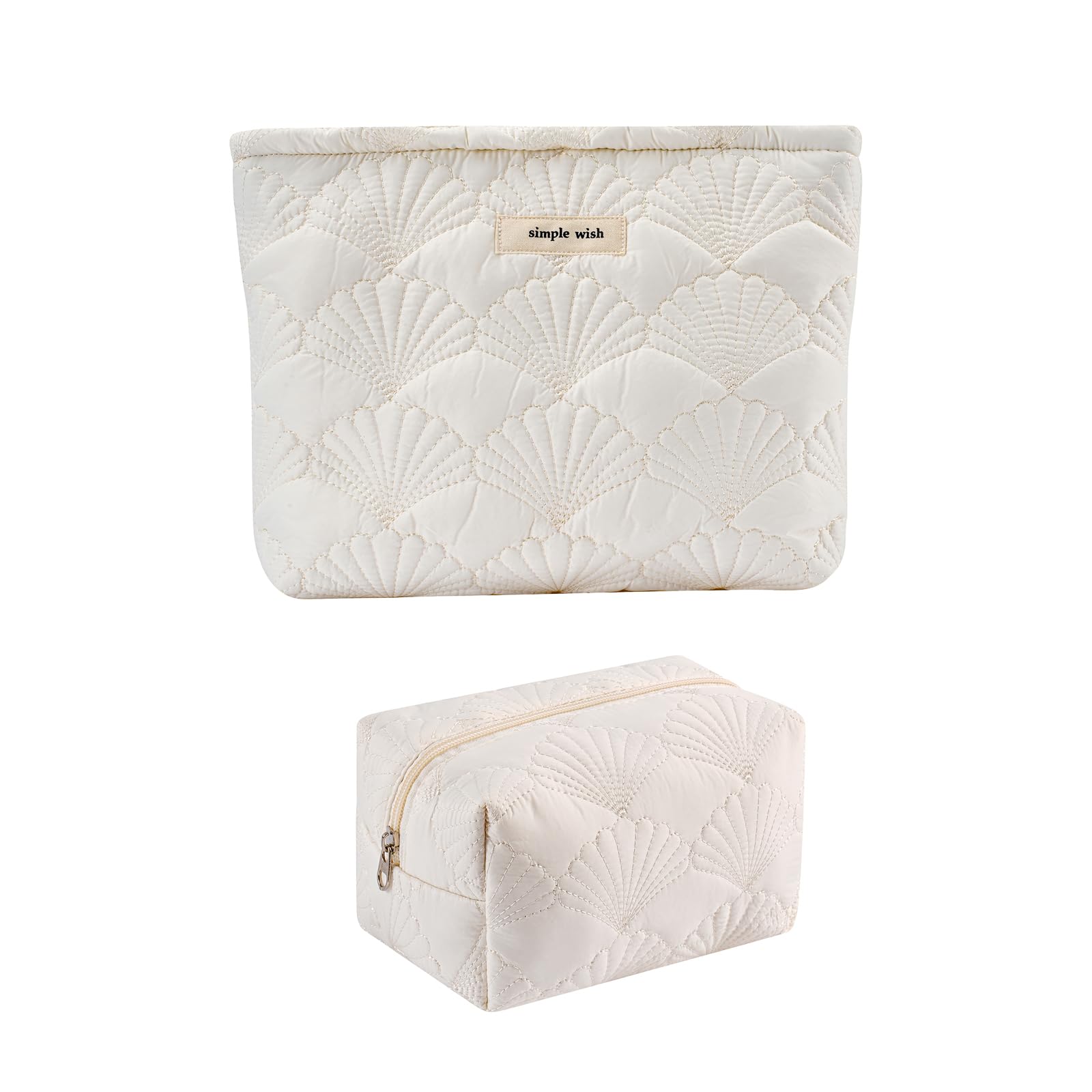 RSRSLEII 2Pcs Quilted Cotton Coquette Makeup bag, Coastal Granddaughter Aesthetic Cosmetic Bag, Cute Seashell Portable Travel Toiletry Pouch (2Pcs