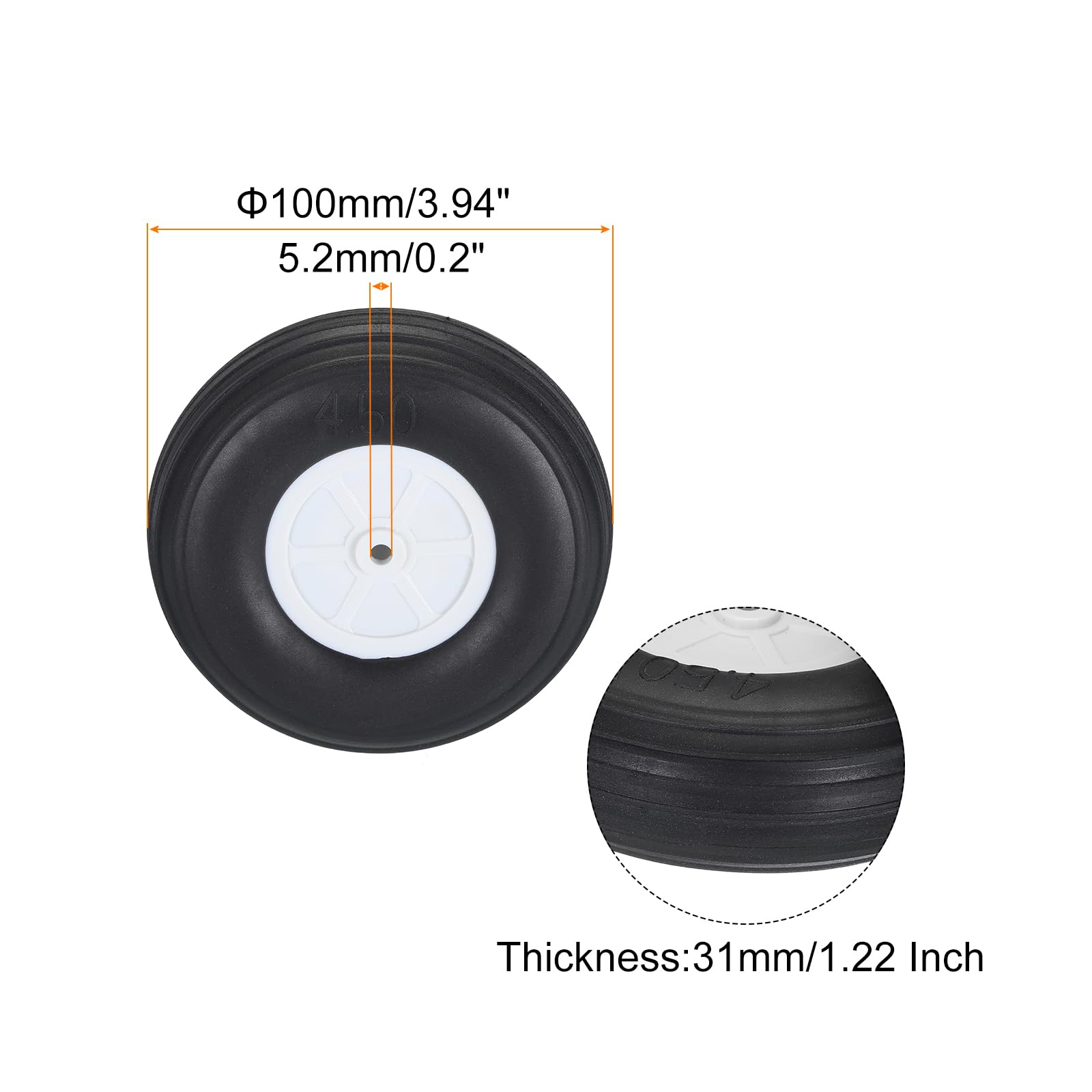 QUARKZMAN Roues d'Avion RC de 3,94" de Diamètre Extérieur, Roues en Éponge PU pour Avion RC, Remplacement de Roues en Mousse pour Avion RC Modèle DIY, Lot de 4