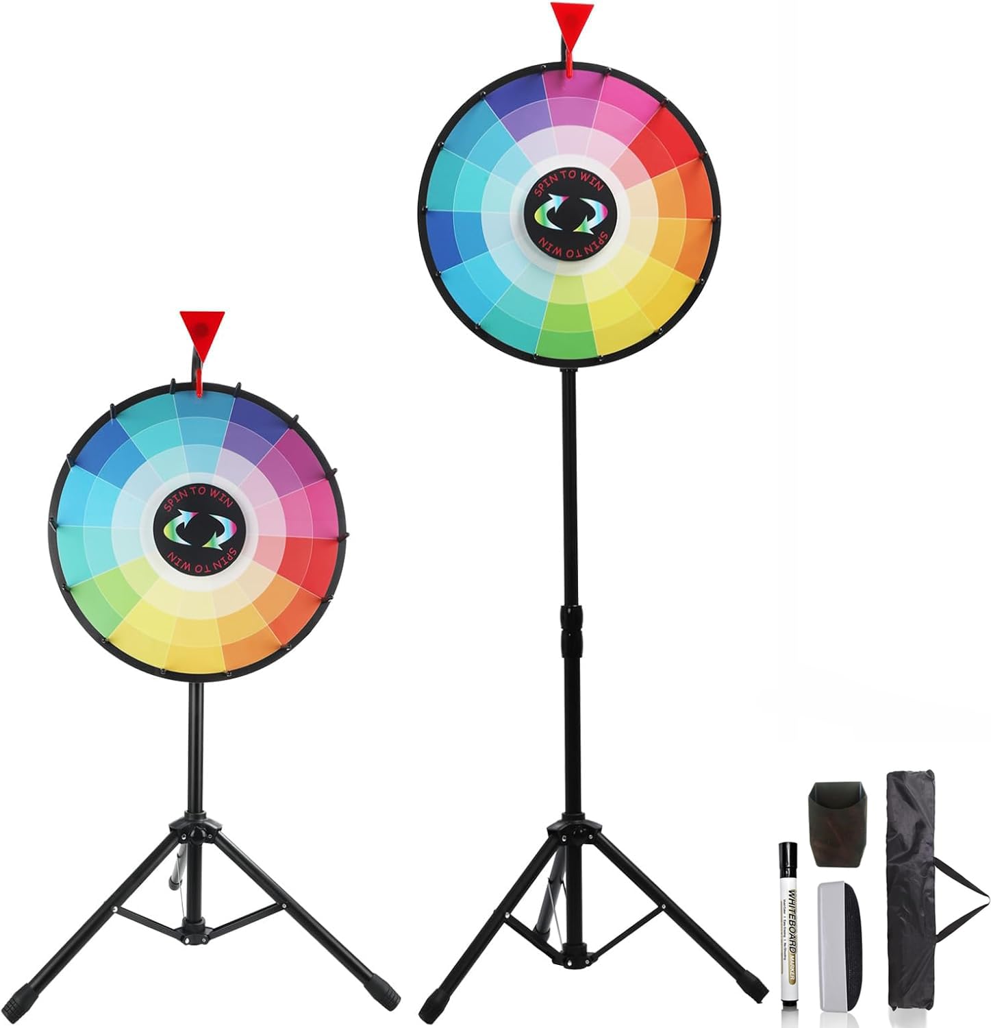 18 Inch Spin The Prize Wheel Height Adjustable Tripod Floor Stand 14 Slots Color, Spinning Wheel Spinner Stand with Dry Erase & Marker Pen for Tradeshow Fortune Carnival
