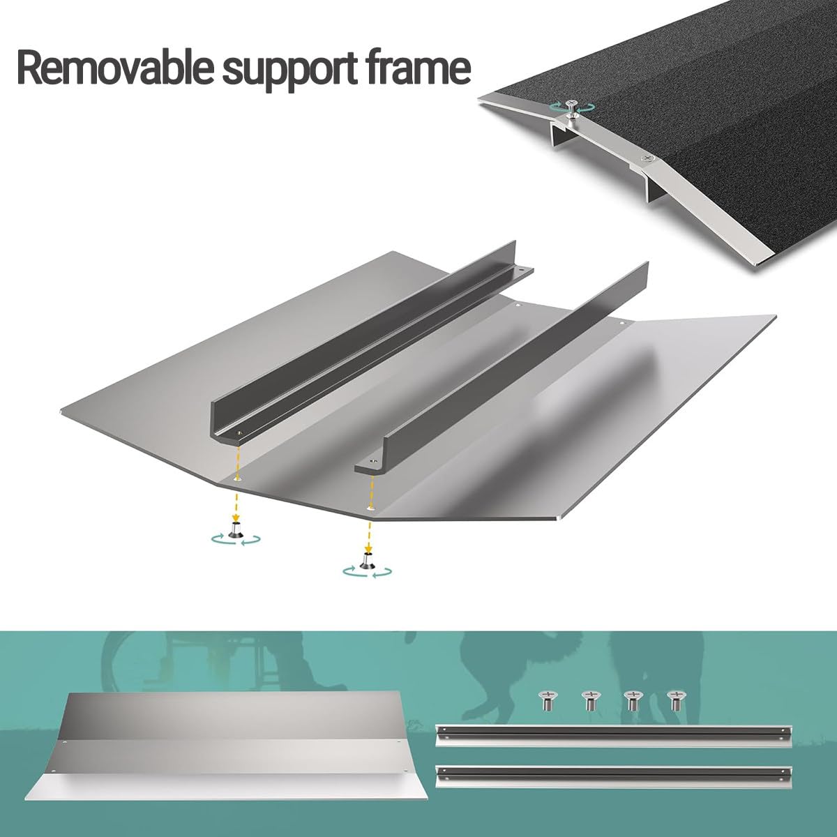 Rampa para silla de ruedas, capacidad de 660 libras, superficie de seguridad antideslizante para puertas, escaleras, escalones y calzadas, 8 cm de alto, diseño duradero