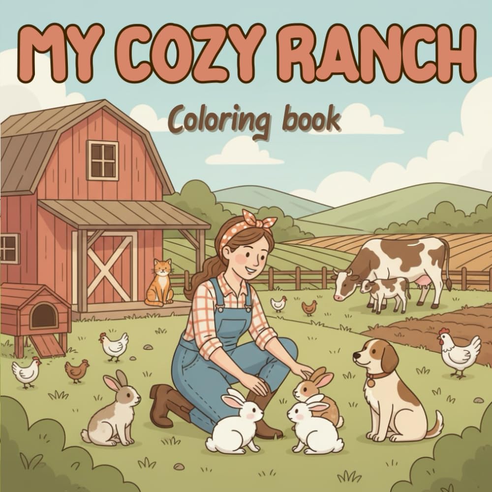 My Cozy Ranch Coloring Book: Livre de coloriage cosy au ranch – Femmes cow-girl, animaux et scènes de vie relaxantes