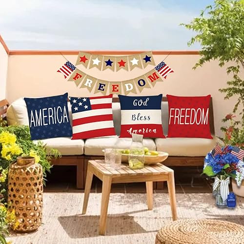 Miniatura 6 de Juego de 4 fundas de almohada patrióticas de 20 x 20 pulgadas, fundas de almohada del 4 de julio, Día de los Caídos, Día de la Independencia, fundas