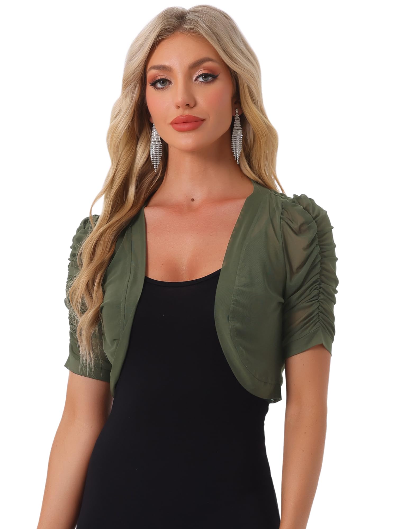 Allegra K Coprispalle Donna Elegante Maniche Corte Trasparente Bolero in Chiffon Aperto sul Davanti Giacca Corta Estivo per Festa di Halloween