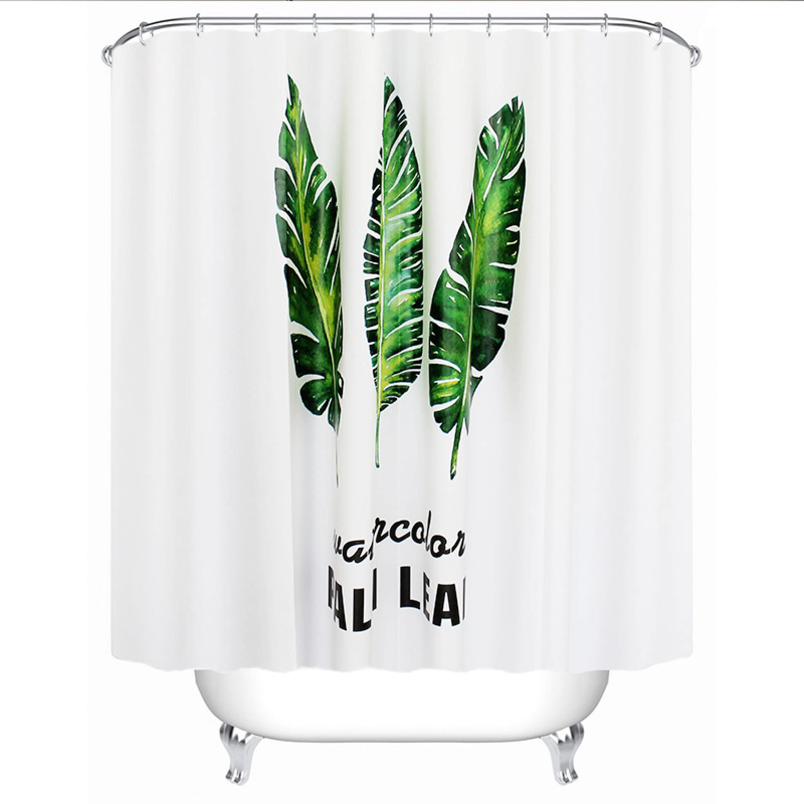 Shower Curtains Leaf Green Plant Wet Room Shower Curtain Mould Proof Resistant Waterproof Polyster Fabric Washable with 12 Hooks Garden Bathroom Curtains (180x220cm)