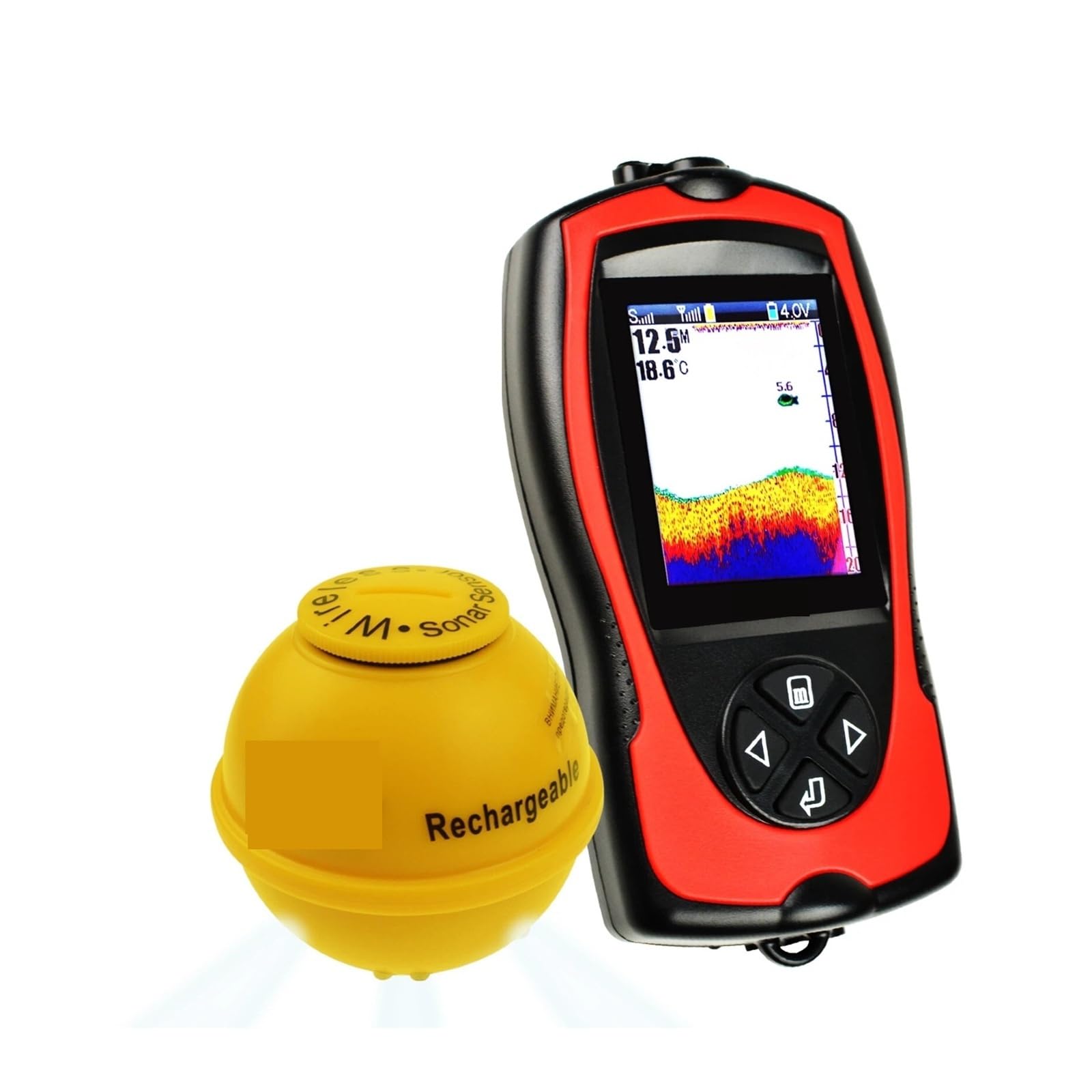Ecoscandaglio Fish Finder Sensore wireless ricaricabile con profondità dell'acqua 45M,Alta definizione
