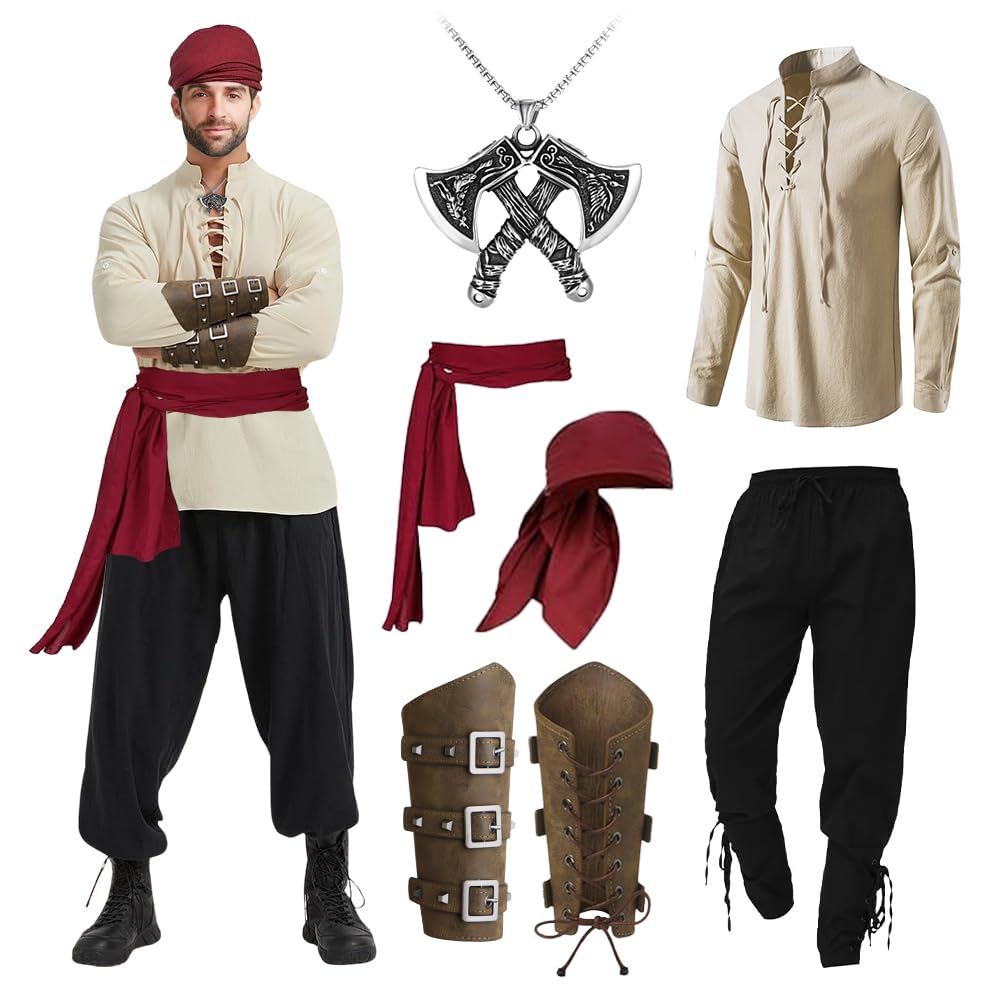 Pantaloni medievali da uomo in lino, vintage, per festival