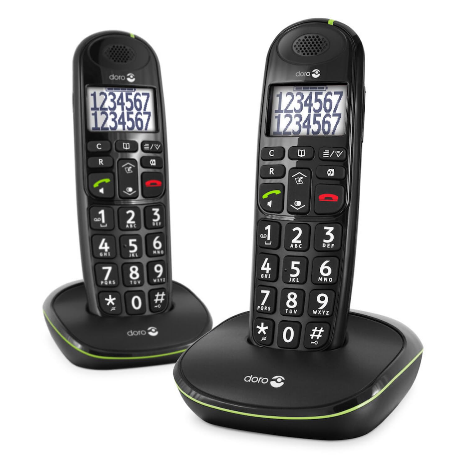 Doro PhoneEasy 110 Téléphone sans Fil DECT pour Seniors avec Touches Grandes Parlantes, Fonction Intercom/Appel Interne et Audio Amplifié (Noir X 2) [Version Française]