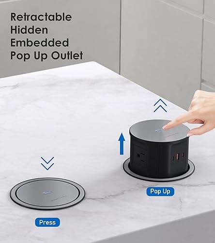 Miniatura 5 de ANNQUAN Toma de corriente desplegable de 4.75 pulgadas con USB C de 65 W, cargador inalámbrico de 15 W, 4 tomas, 3 puertos USB, salida de