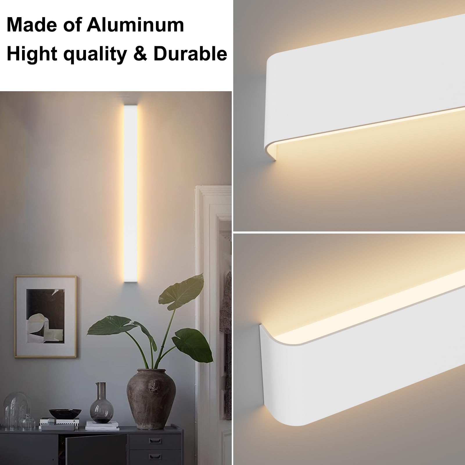 K-Bright 35W Lampada da Parete,IP 44 LED Applique da Parete con Stile Moderno Interni Lampada a Muro,3000K Bianco Caldo,4550 lumen,su giù il raggio di luce,Guscio bianco