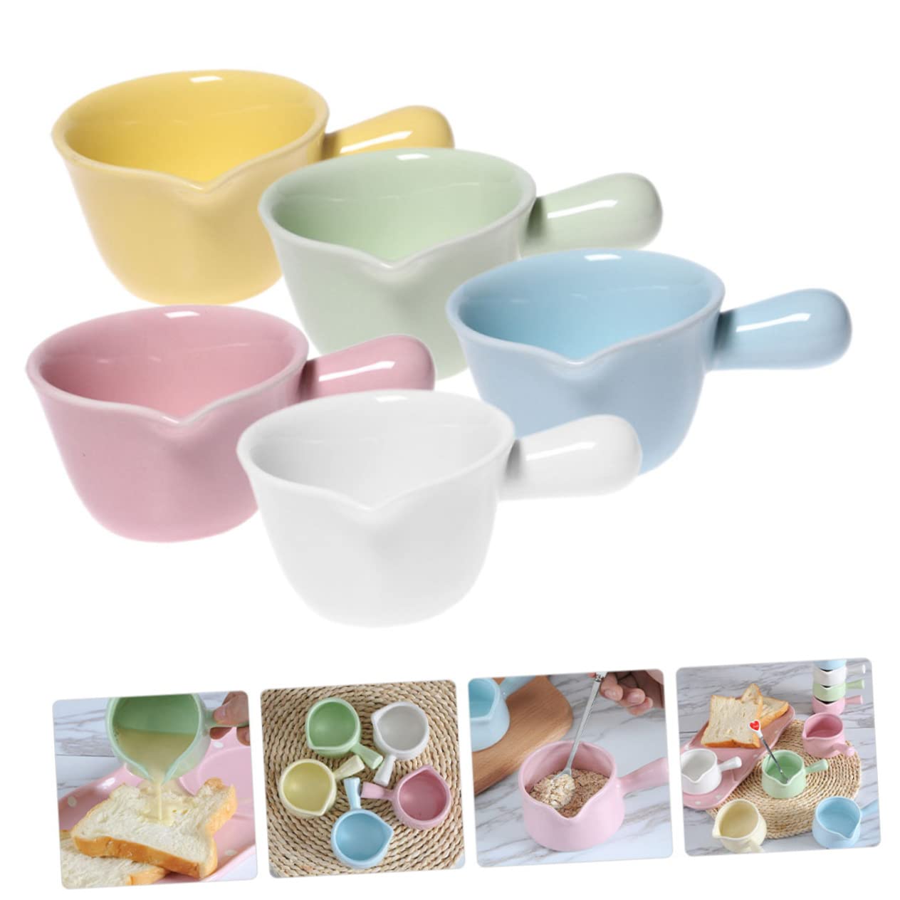 ABOOFAN 5 Coupelles en Céramique 100ml, Pichet à Sauce et Pot à Crème à Bec Unique, pour Sauce et Sirop la Maison Restaurant