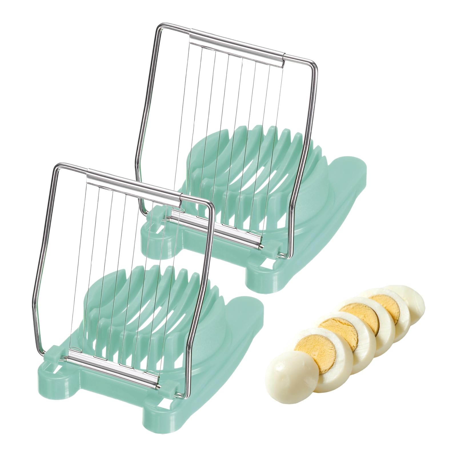 sourcing map 2 Pack Egg Slicer for Hard Boiled Eggs, Heavy Duty Stainless Steel Wire Multipurpose Egg Slicer Fruit Cutter Small Portable Eggs Peeler Tool for Strawberry Tomato, Green