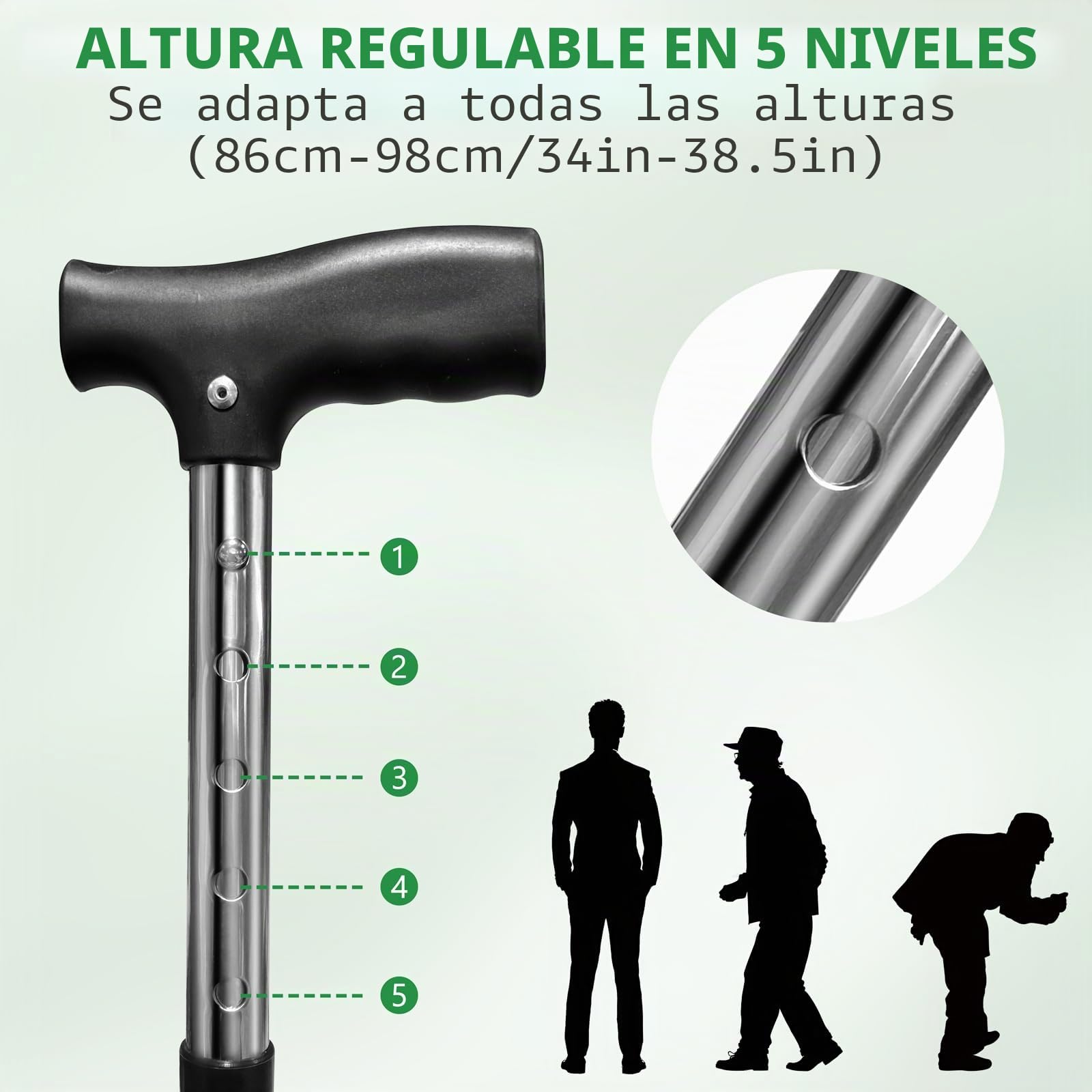 Bastón Plegable 2 en 1 con Asiento, Ajustable en Altura en 5 Niveles, Ligero y portátil, de Tres Patas, para Personas Mayores, Hombres y Mujeres