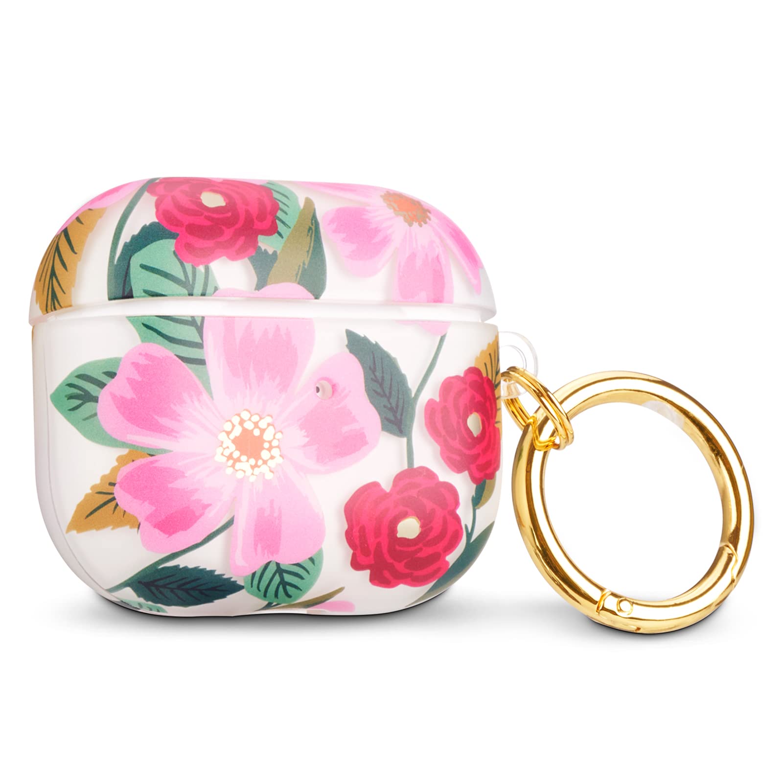 Rifle Paper Co. Airpods Pro Case Cover with Keychain [Wireless Charging Compatible] [Visible LED] Cute Case for Apple AirPods Pro with Floral Design, Anti Scratch, Slim, Shockproof - Rose Garden