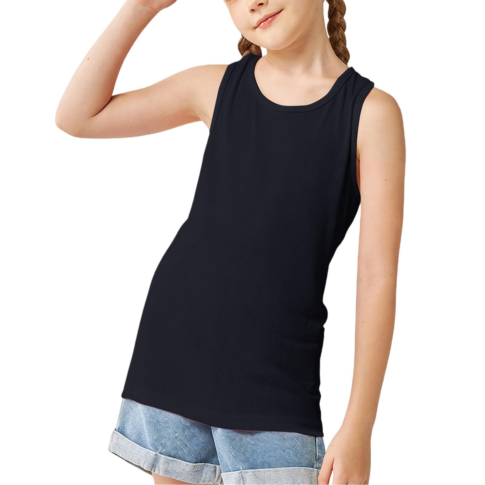 Paquete de 3 camisetas sin mangas para niñas y niños, camisetas de verano de color liso, camisetas casuales de cuello redondo, camisetas sin mangas para adolescentes, ligeras y ajustadas