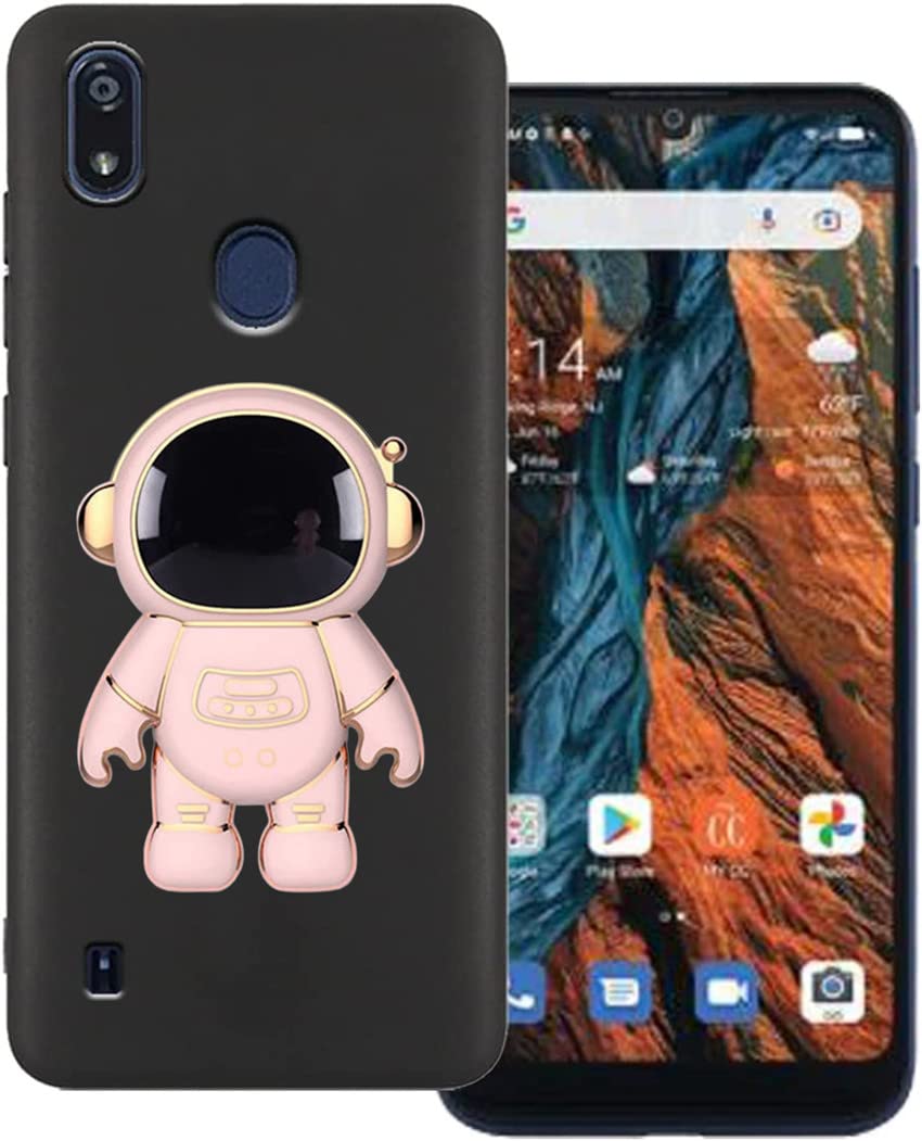 for Consumer Cellular Verve Connect Case Astronaut Kickstand Design,TPU Edge Bumper Folding Bracket Spacemen Phone Stand Shockproof Protective Phone Case for Consumer Cellular Verve Connect Pink