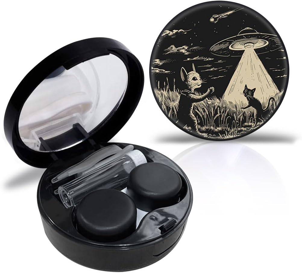 Contact Case Personalized Contact Box Travel Kit Portable Customized Contact Case with Mirror Tweezers Remover Tool Solution Bottle, Small, Black (A garden in the dark night)