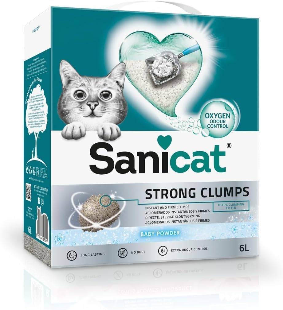 Sanicat - Arena para gatos ultraglomerante con aroma a talco | | Aglomerados instatáneos y compactos | Neutraliza olores y No genera polvo | 6 L de capacidad