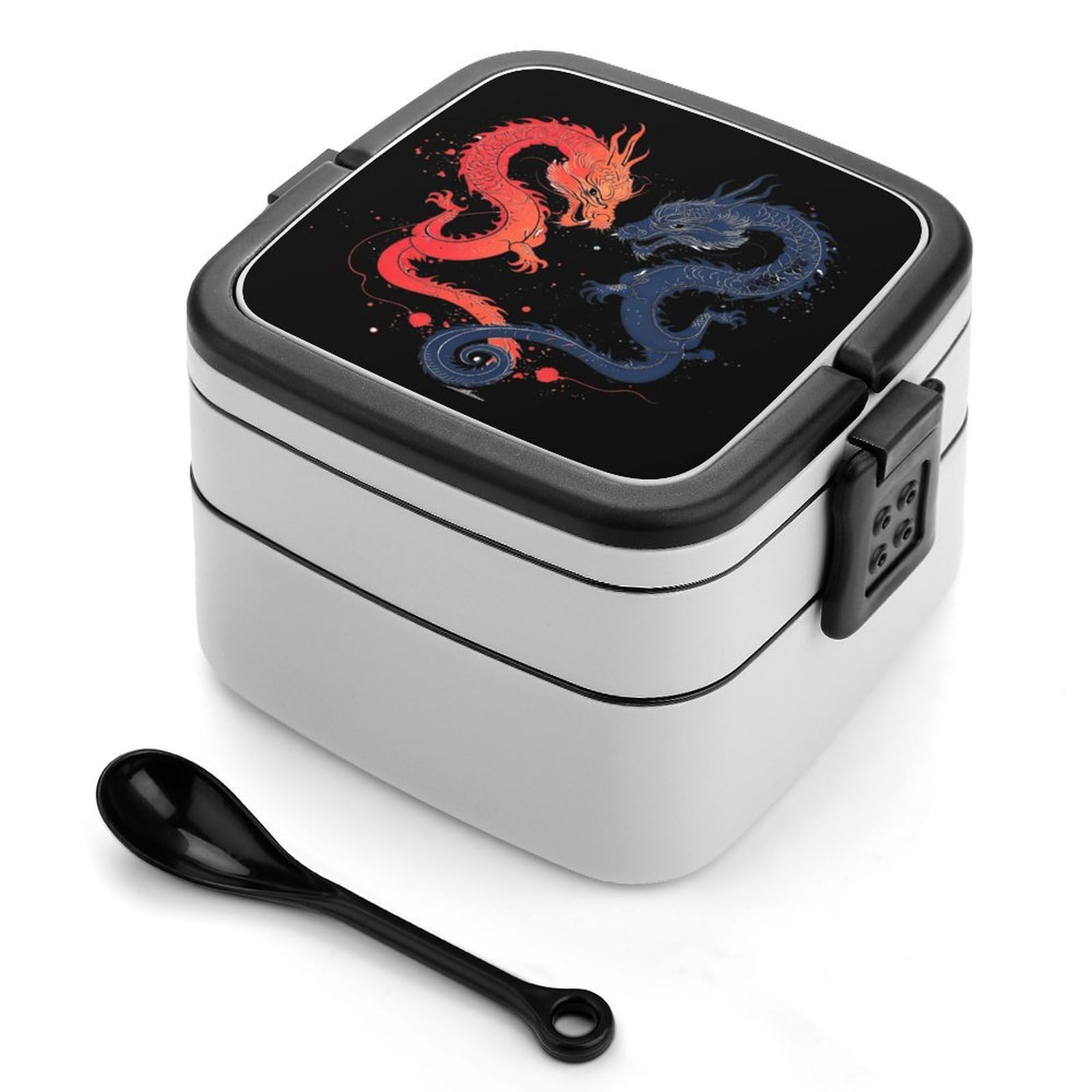 CGSBNGHA Ying And Yang Japanese Dragons Bento Lunch Box 2 Layer Lunchbox Food Container for Adults Office