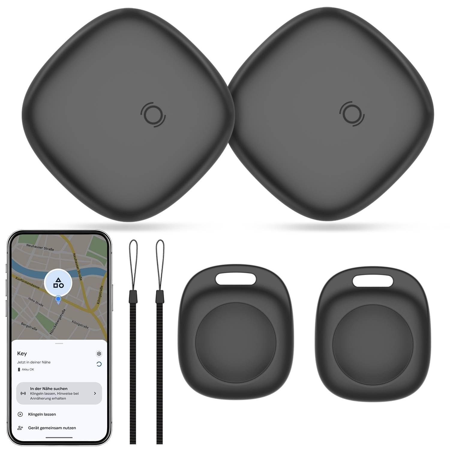 2 localizzatori GPS Android Smart Tag per Google Find Hub | Tracker Android senza abbonamento, Air Tracker per chiavi, valigia, bagagli, con custodia in silicone IP66 e batteria