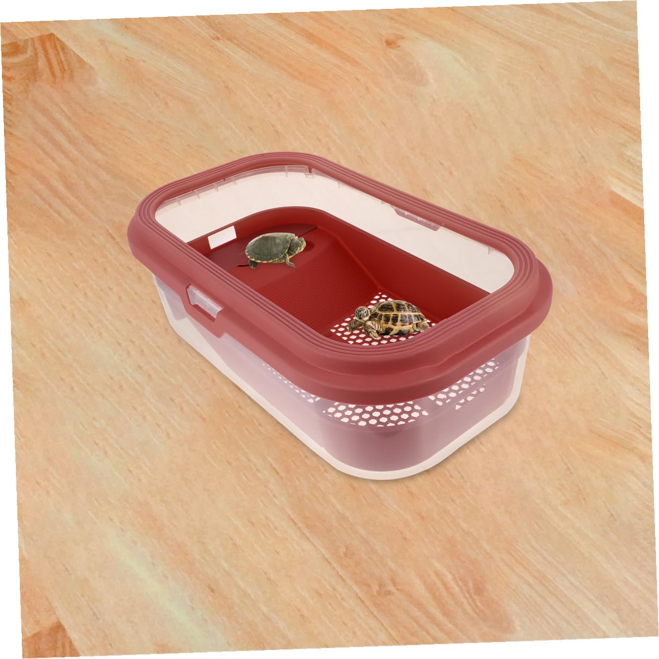 VICASKY Acquario per Tartarughe Domestiche Grande con Piano di Riposo Rosa Chiaro 43,7x26 Cm in Plastica, Vasca con Rampa Antiscivolo per Rettili e Anfibi, Habitat Multifunzionale