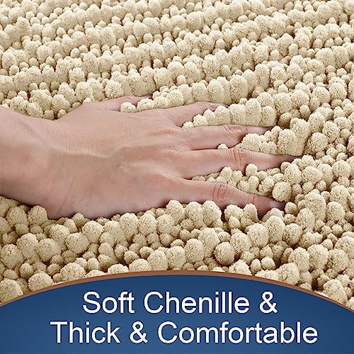 Yimobra Original Luxury Chenille Bathroom Runner Rugs, 70 X 24 Inches, Soft, Long Large Bath Mats, Super Absorbent, Non-Slip, Machine Washable, Carpets For Home, Nursery, Bed And Living Room, Beige #TOP1