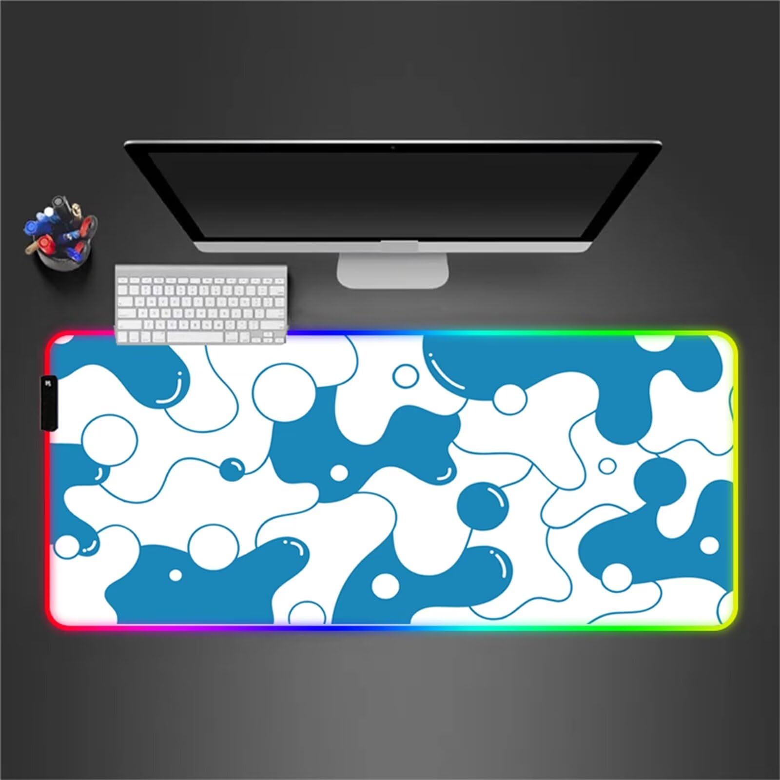 RGB Tapis de Souris Gaming Grand Tapis de Souris XXL 900x400x4mm 14 Modes d'éclairage LED Lumineuse Tapis de Souris Mouse Pad Rétroéclairage pour Gamer Clavier PC, Vert Blanc