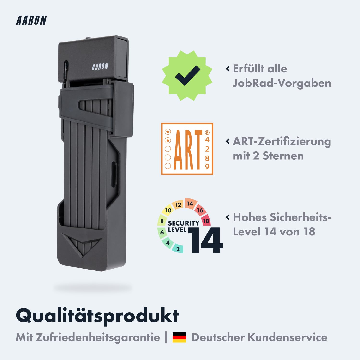 AARON Shield Fahrradschloss - sicheres Faltschloss Stufe 14, patentiertes Hochsicherheitsschloss mit Halterung - leichtes Fahrrad schloss mit Schlüssel für E-Bike, Rennrad, Motorrad, MTB in schwarz