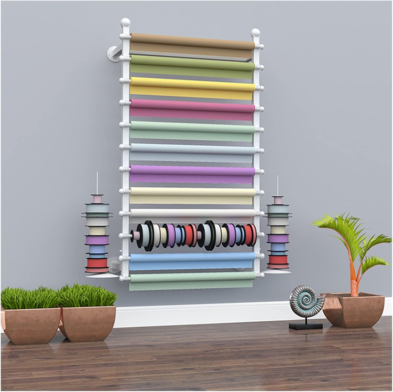 Wall Mount Flower Shop Packaging Paper Holder,Metal Crafts Organizer Rack Stand for Ribbon/Wrapping Paper, Clothing Store Scarf Display Stand(Black,120X120cm/47.2X47.2in)