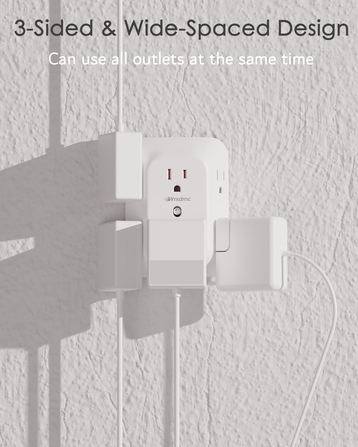 2 to 3 Prong Outlet Adapter, WRXDMC 2 Prong Power Strip, 3 to 2 Prong Outlet Adapter, Widely Spaced Multi Plug Outlet Splitter, 3-Sided 6 AC Outlets, Polarized Plug, Ideal for Old House