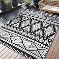 OLANLY Outdoor Rug Waterproof 5x8 ft, Reversible Outdoor Plastic Straw Rug, Boho Patio Rug, Indoor Outdoor Carpet, RV Mat Outside for Patio, Camp, Picnic, Balcony, Deck, Backyard, Black & White
