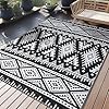 OLANLY Outdoor Rug Waterproof 5×8 ft Reversible Plastic Straw Rug Boho Patio Rug Indoor Outdoor Carpet RV Mat Outside for Patio Camp Picnic Balcony Deck Backyard Black White