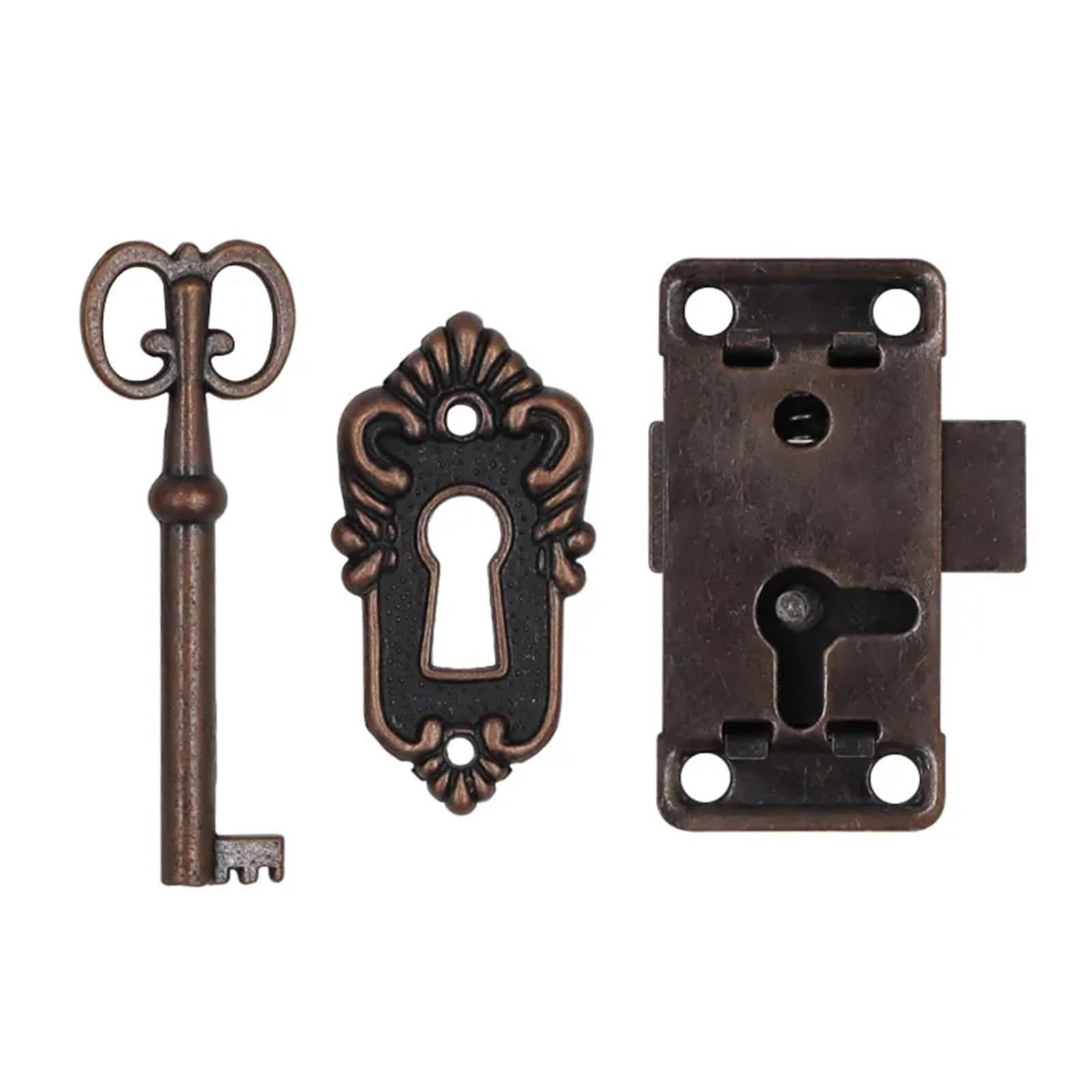 Qvorlth Red Bronze Antique Furniture Lock 8Sets Antique Iron Door Lock Drawer Jewelry Wood Box Cabinet Wardrobe Cupboard Door Lock + Key Furniture Hardware(Red Bronze)
