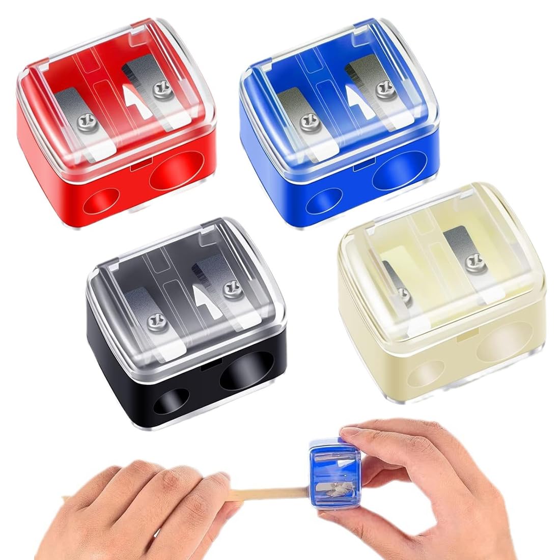 IKOPFLN 4 Pezzi Temperamatite Di Bellezza,Temperino Matita Occhi Con 2 Fori,Temperamatite Trucco,Temperino Matita Labbra,Temperino Doppio Per Matite Cosmetiche