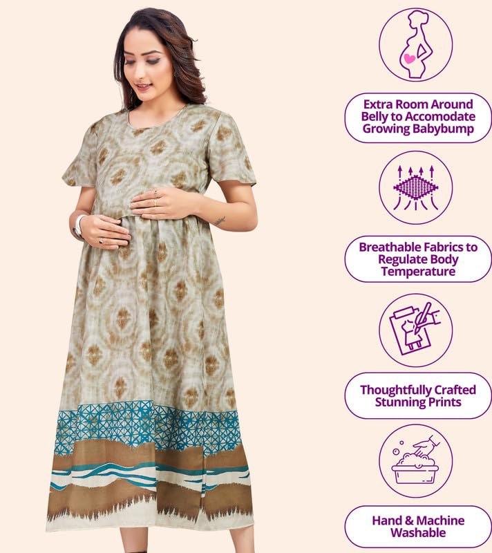 Image of RITIJYA Zipless Feeding Kurta Dress for Women | Maternity Nursing Kurti, No-Zip Easy Access | Extra Pleats Pre to Post Pregnancy | Quick-Dry Fabric | S-4XL