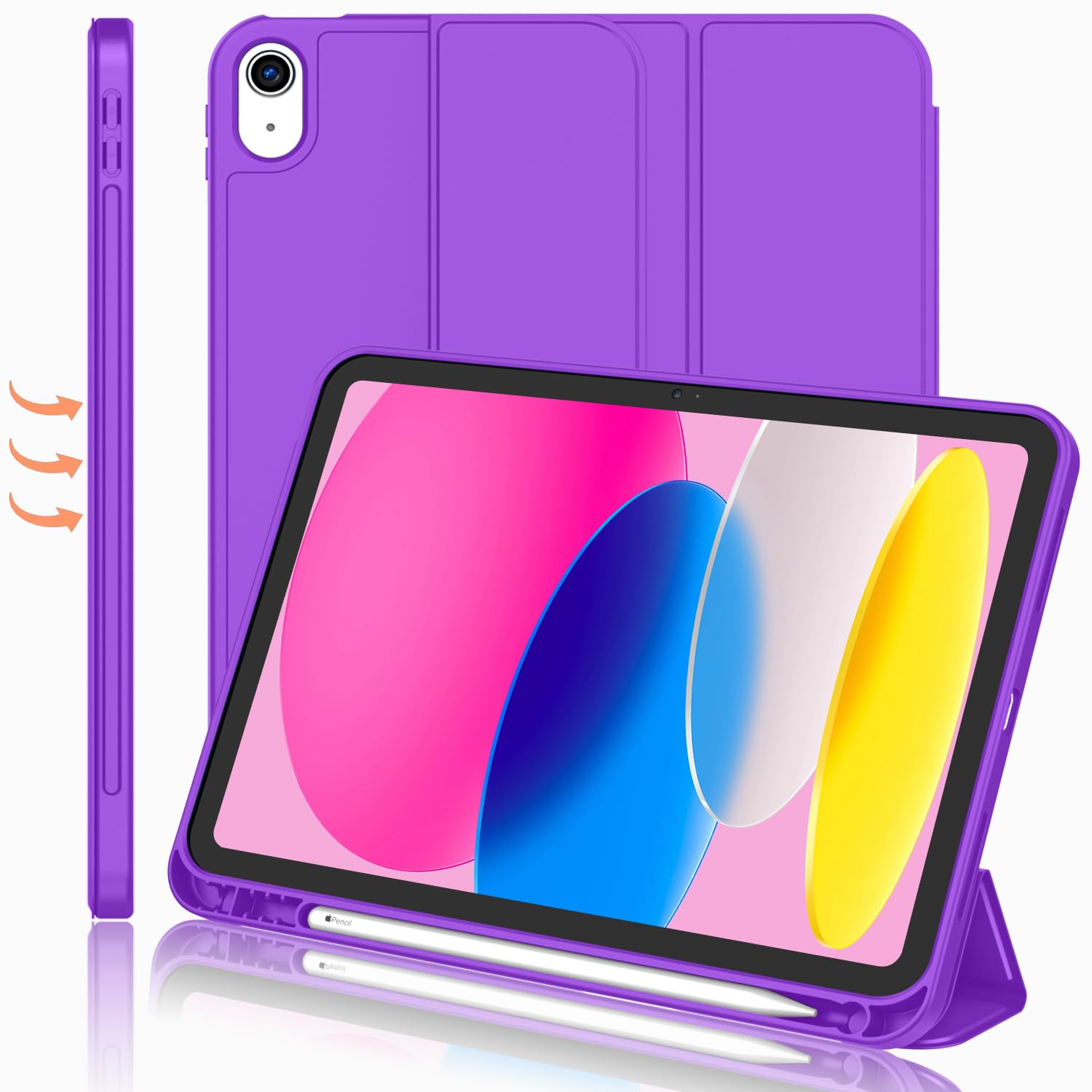 iMieet (A16) Case 11-Inch 2025 / 10th Generation Case 10.9 Inch 2022 with Pencil Holder, Trifold Stand Smart Cover with Soft TPU Back,Auto Wake/Sleep(